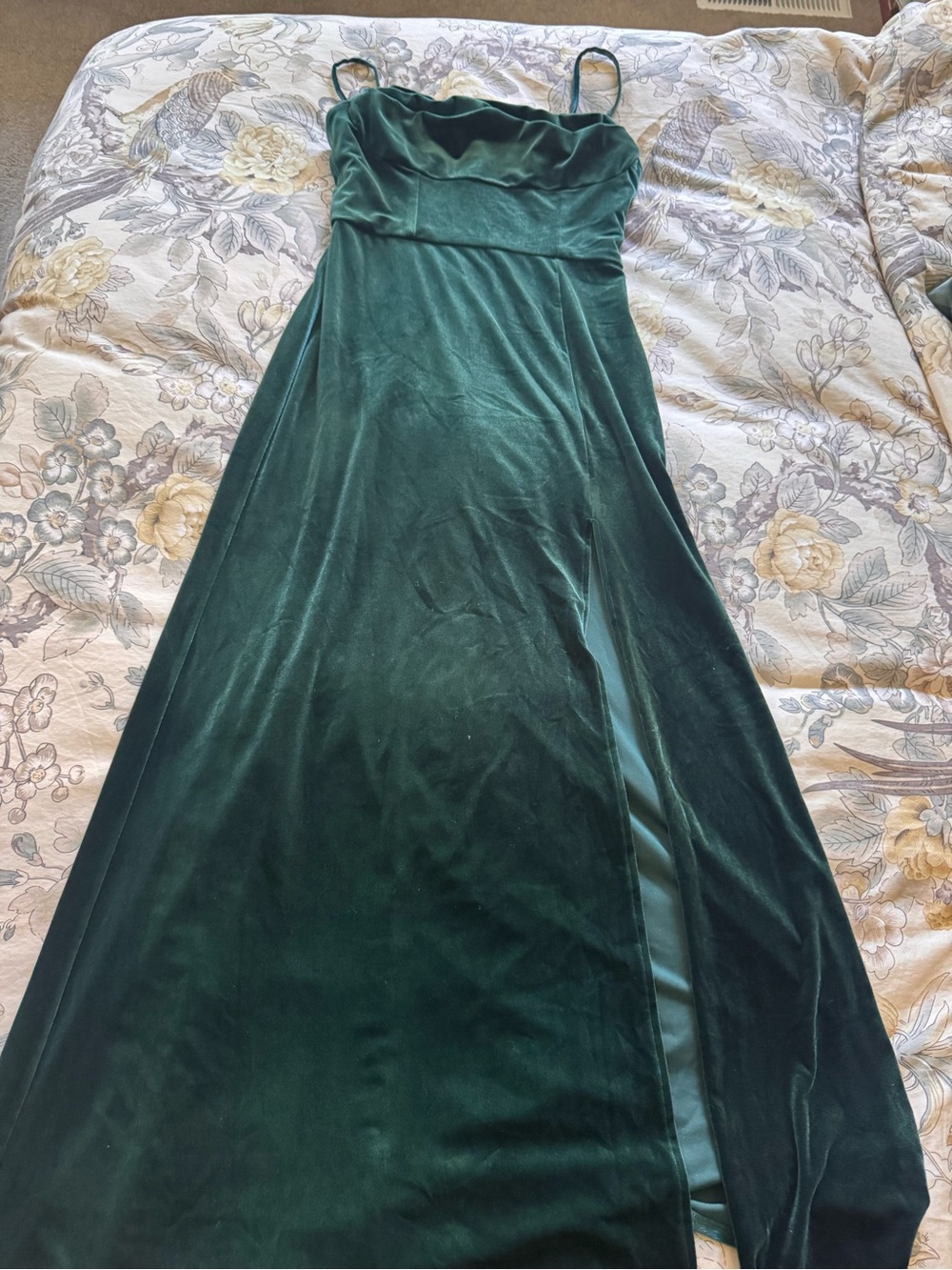 Emerald Green Velvet Spaghetti Strap Maxi Dress Birdy Grey Medium Bridesmaid